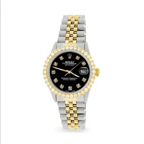 Rolex Datejust 36mm 2-Tone Watch 3.05ct Diamond Bezel/Black Diamond Dial TFJ-142508530