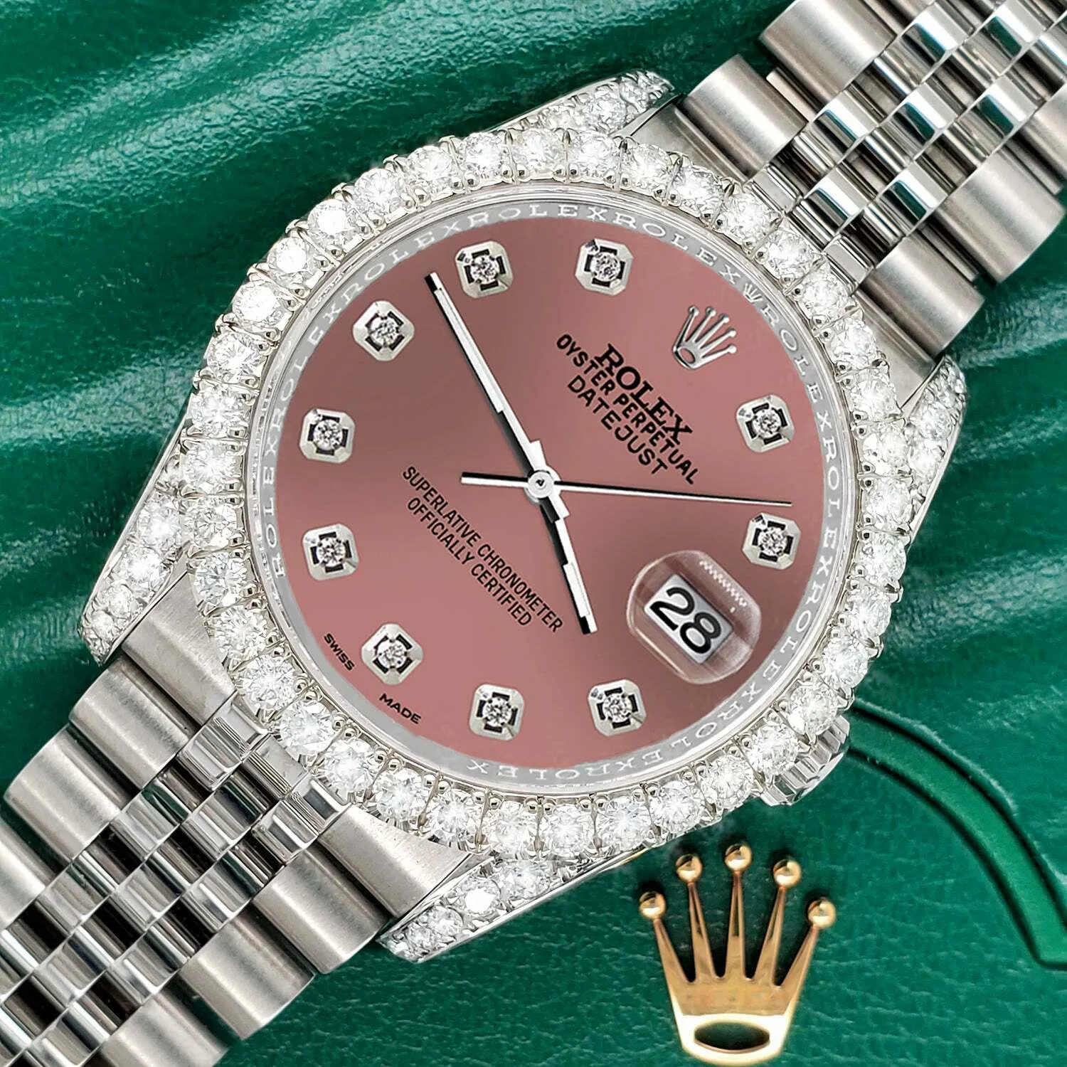 Rolex Datejust  36mm 3.9CT Diamond Bezel/Lugs/Salmon Dial Steel Watch TFJ-142508646