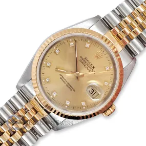 Rolex Datejust 36mm Factory Champagne Diamond Dial Yellow Gold Steel Watch  TFJ-142508441