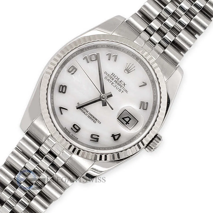 Rolex Datejust 36MM Factory White MOP Arabic Dial White Gold Fluted Bezel Watch TFJ-142508471