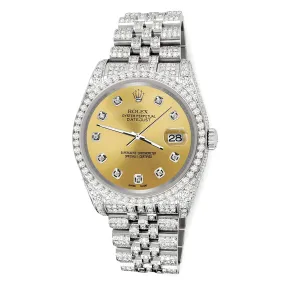 Rolex Datejust 36mm Pave 10.2ct Diamond Champagne Jubilee Watch TFJ-142508357