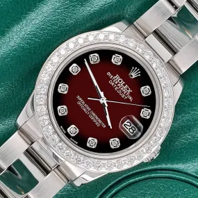 Rolex Datejust Midsize 31mm 1.52ct Bezel/Maroon Vignette Dial Steel Oyster Watch TFJ-142507874