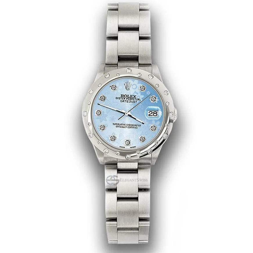 Rolex Datejust Midsize 31mm Domed 24 Diamonds Bezel/Blue Flower Dial Watch 78240 TFJ-142508781