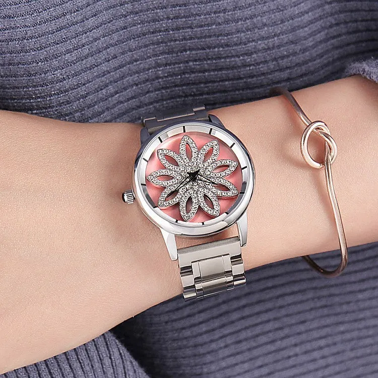 Rotatable Dial Flower Pattern Women's Watch