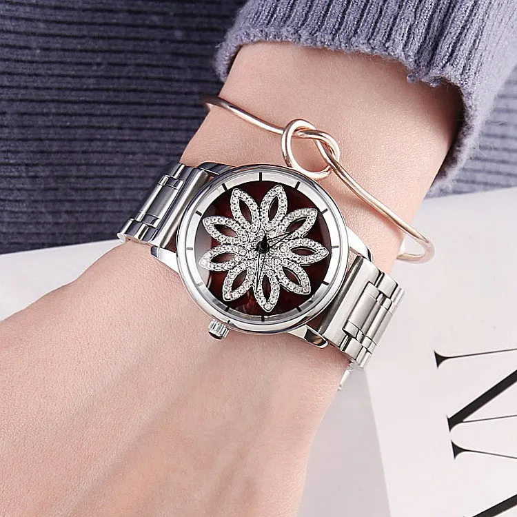 Rotatable Dial Flower Pattern Women's Watch