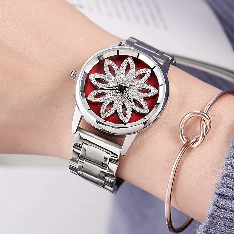 Rotatable Dial Flower Pattern Women's Watch