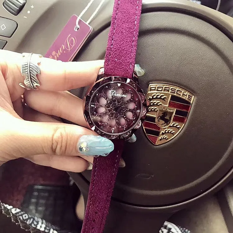 Rotatable Fur Strap Women's Watch