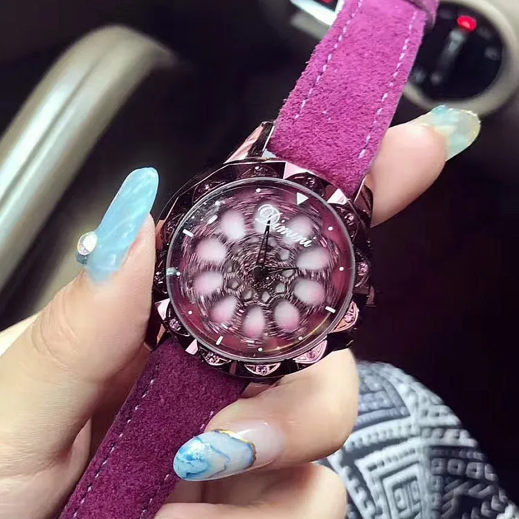 Rotatable Fur Strap Women's Watch