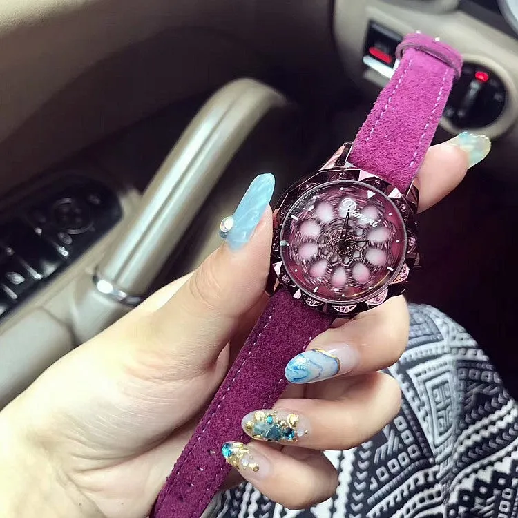 Rotatable Fur Strap Women's Watch