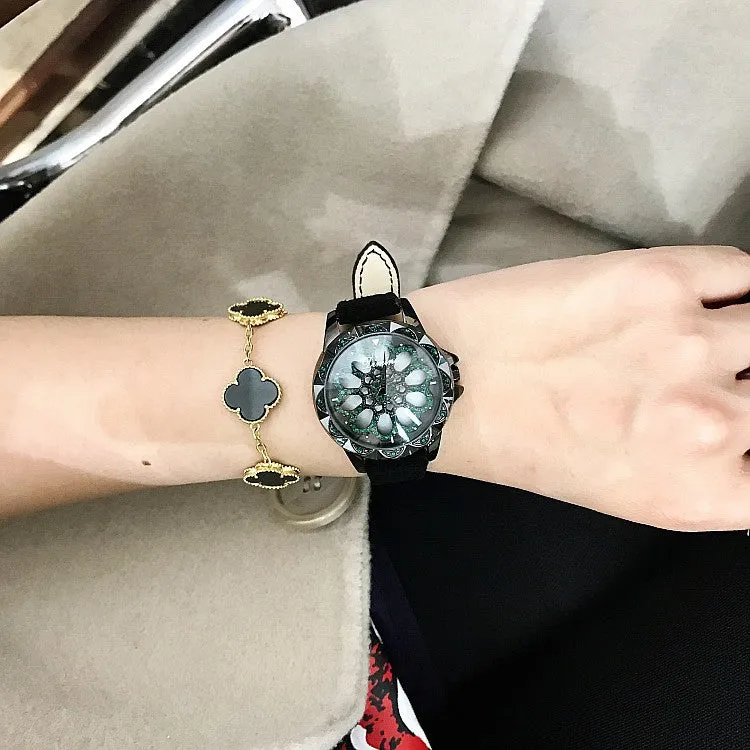 Rotatable Fur Strap Women's Watch