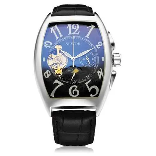 SEWOR Rectangle Luxury Leather Mechanical Analog Men Wrist Watch