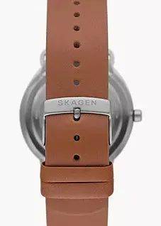 SKAGEN RIIS BLUE DIAL MEDIUM BROWN LEATHER BAND SKW6885