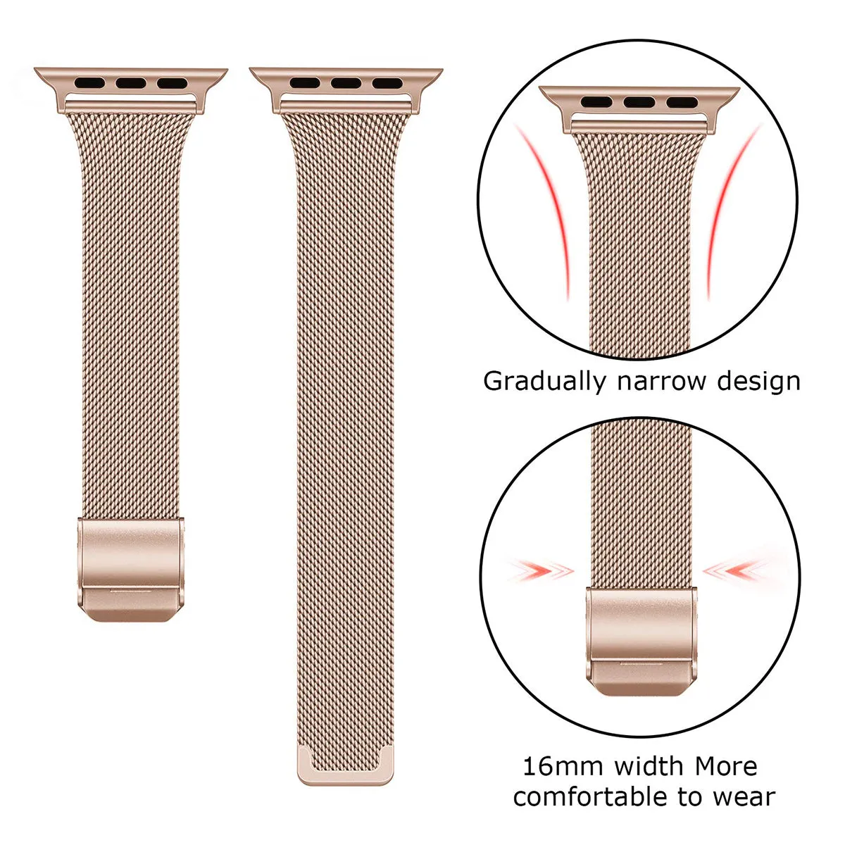 Slim Milanese Apple Watch Strap | Apple Watch Series 10 | Ultra 2 | 8 Ultra | 9 | 8 | 7 | 6 | Rose Gold