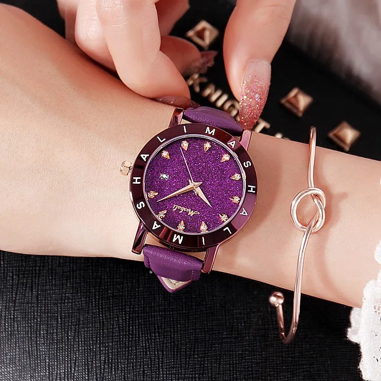 Starry Leather Strap Women's Watch