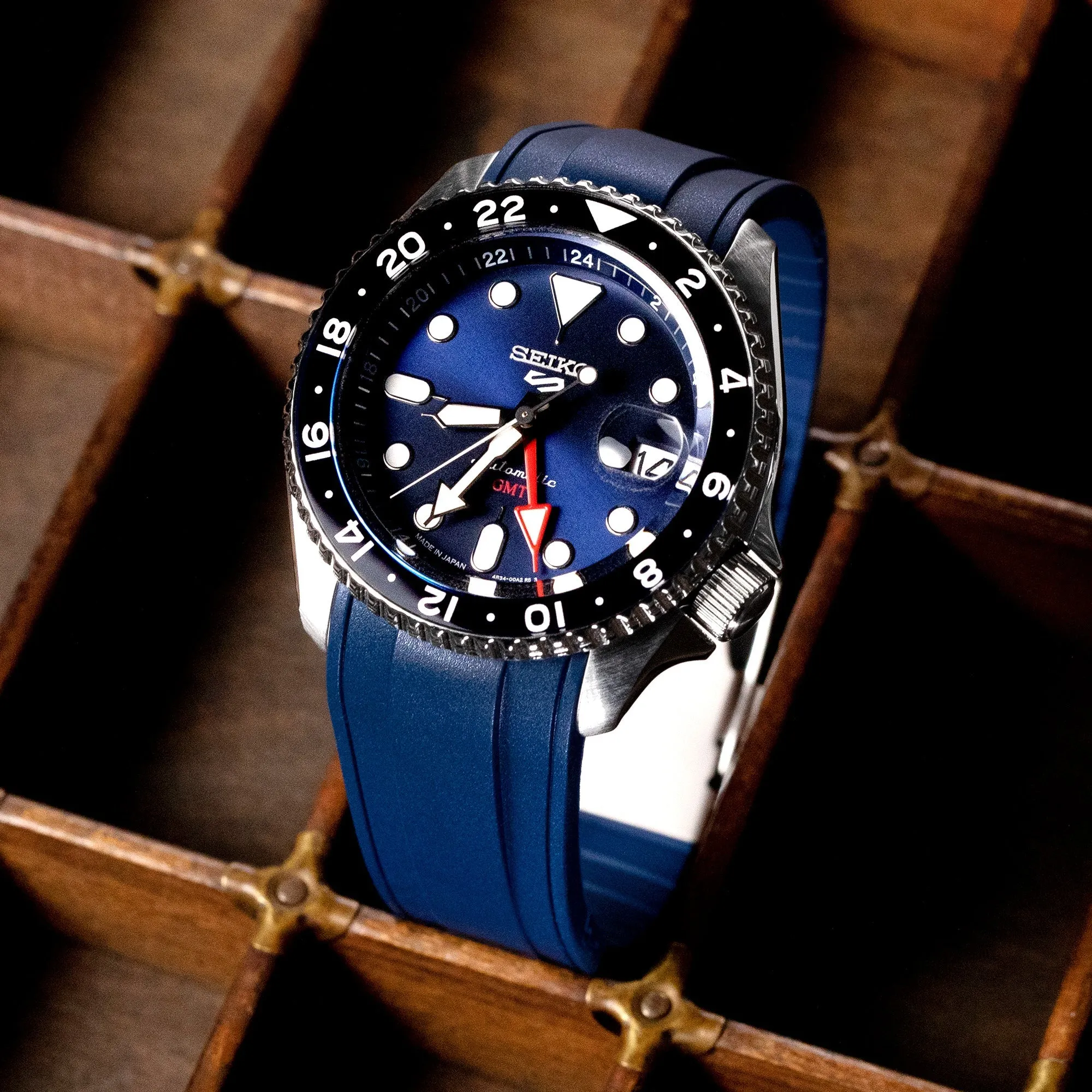 StrapXPro - SX1A Rubber Strap for New Seiko 5 Sport 5KX/GMT, Blue