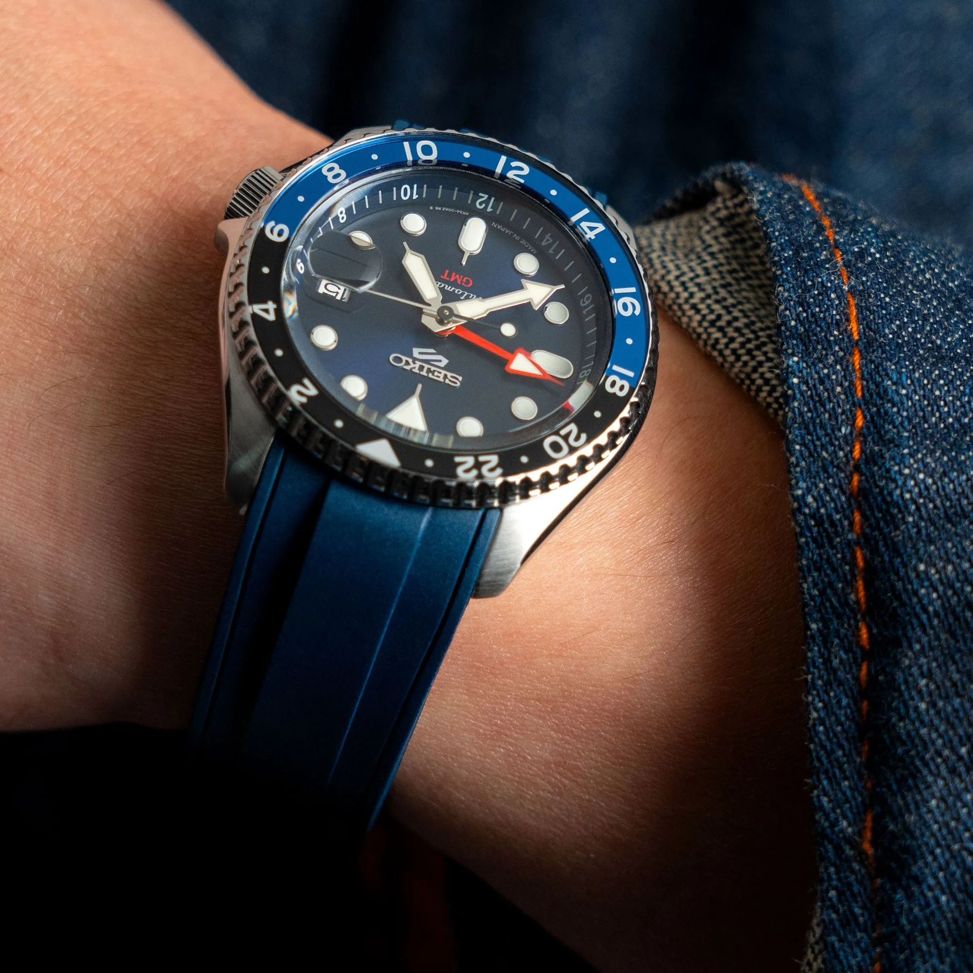 StrapXPro - SX1A Rubber Strap for New Seiko 5 Sport 5KX/GMT, Blue