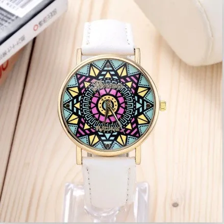 Stylish optimum Clock Brand Geneva Watch Women Popular Quartz Watch Wheat Leather Watch Relogio Feminino Graffiti Watch