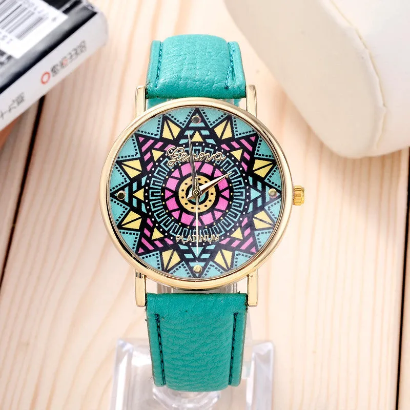 Stylish optimum Clock Brand Geneva Watch Women Popular Quartz Watch Wheat Leather Watch Relogio Feminino Graffiti Watch