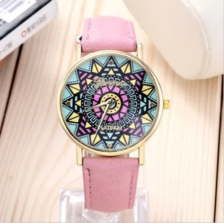 Stylish optimum Clock Brand Geneva Watch Women Popular Quartz Watch Wheat Leather Watch Relogio Feminino Graffiti Watch