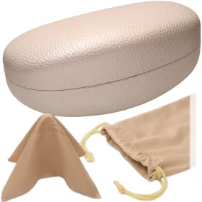 Sunglass Case for Curved Frames in Faux Leather Pearl - large Microfiber Pouch & Cleaning Cloth - Large to Extra Large Frames (AS413 Pearl)