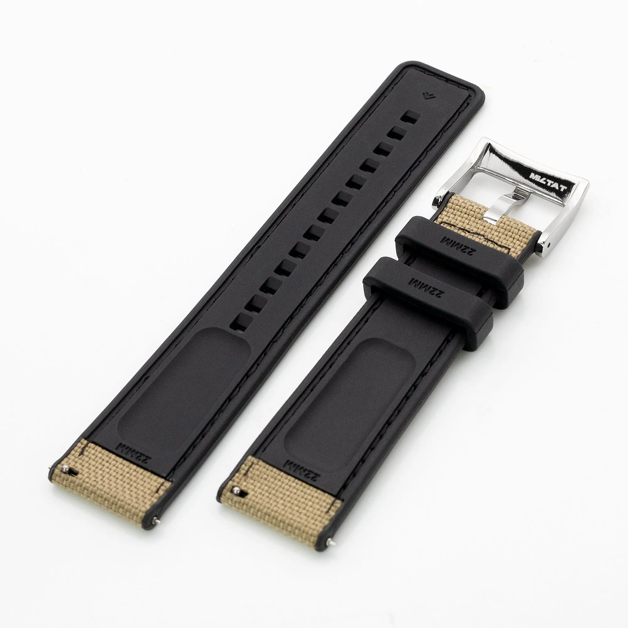 Tan / Khaki Quick Release Hybrid Sailcloth FKM Rubber Sports Watch Strap, 20mm or 22mm