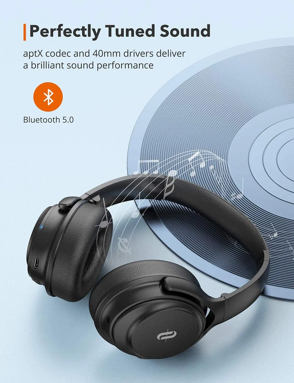 TaoTronics T-BH085 Active Noise Cancelling Wireless Bluetooth Stereo Headphones 40H Playtime Type-C Fast Charging Bluetooth 5.0 CVC 8.0 Headset