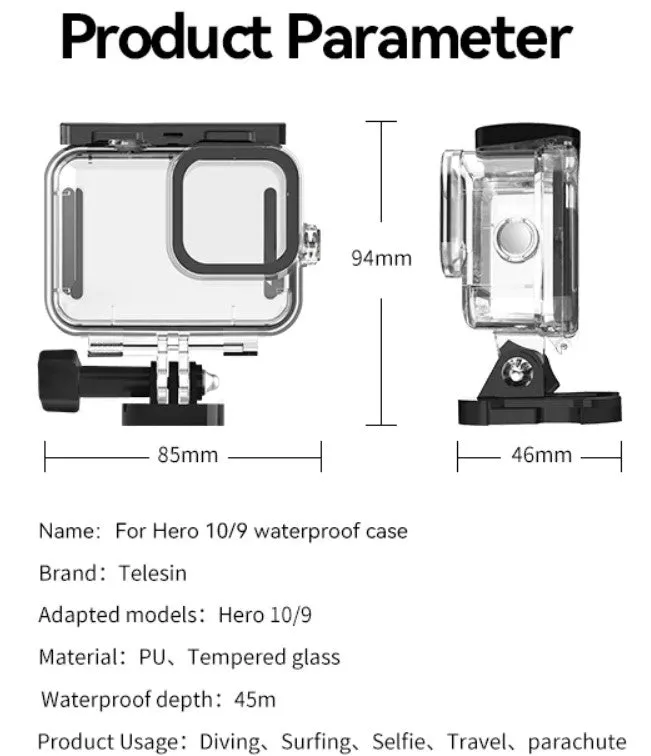 Telesin Diving Waterproof Case for GoPro Hero 11/10/9