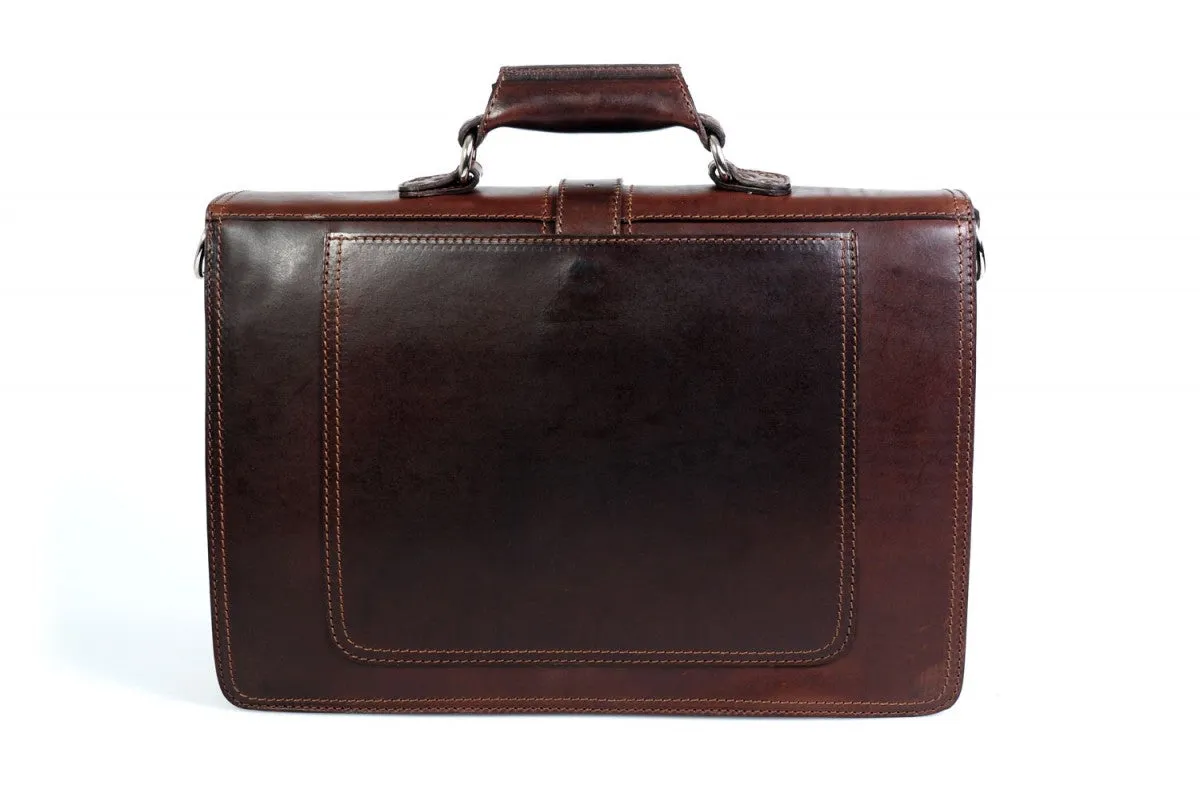 The Cesena Classic Vachetta Leather Briefcase - Walnut Brown