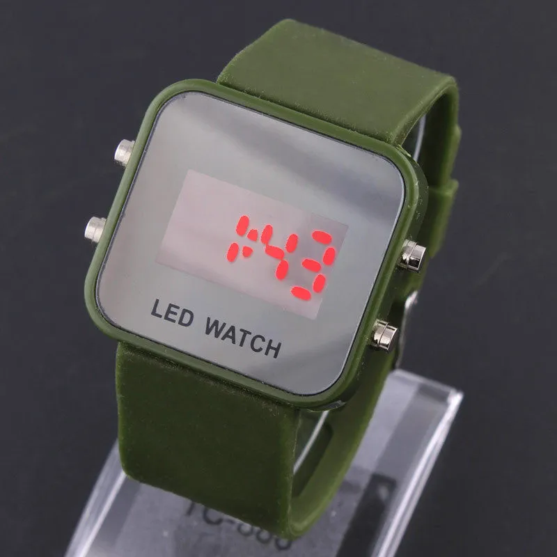 Unisex Mirror LED Watch Rubber Strap digital hours Casual watch Men women sports watches