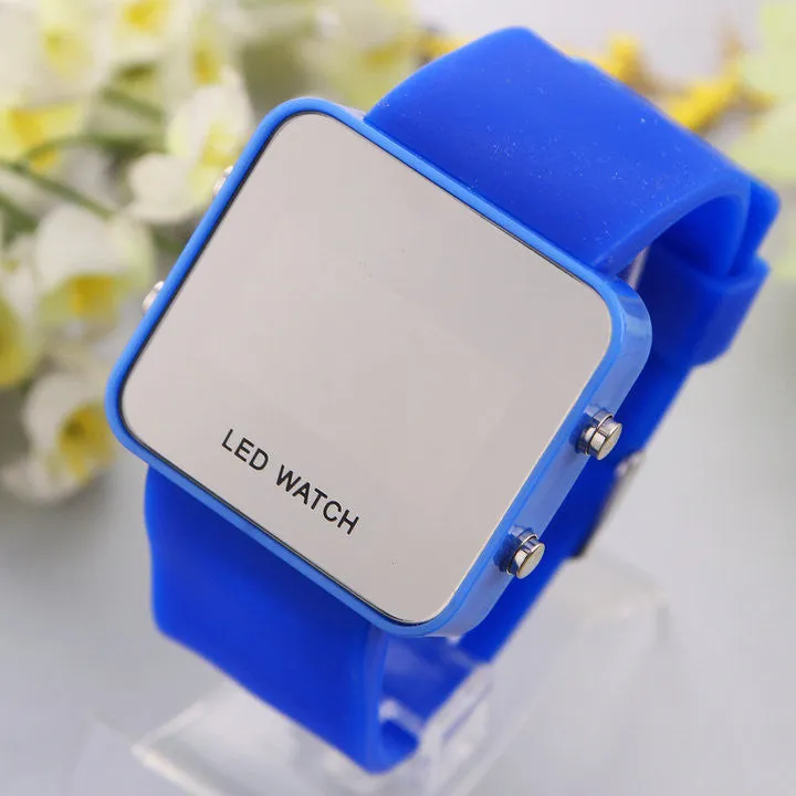 Unisex Mirror LED Watch Rubber Strap digital hours Casual watch Men women sports watches