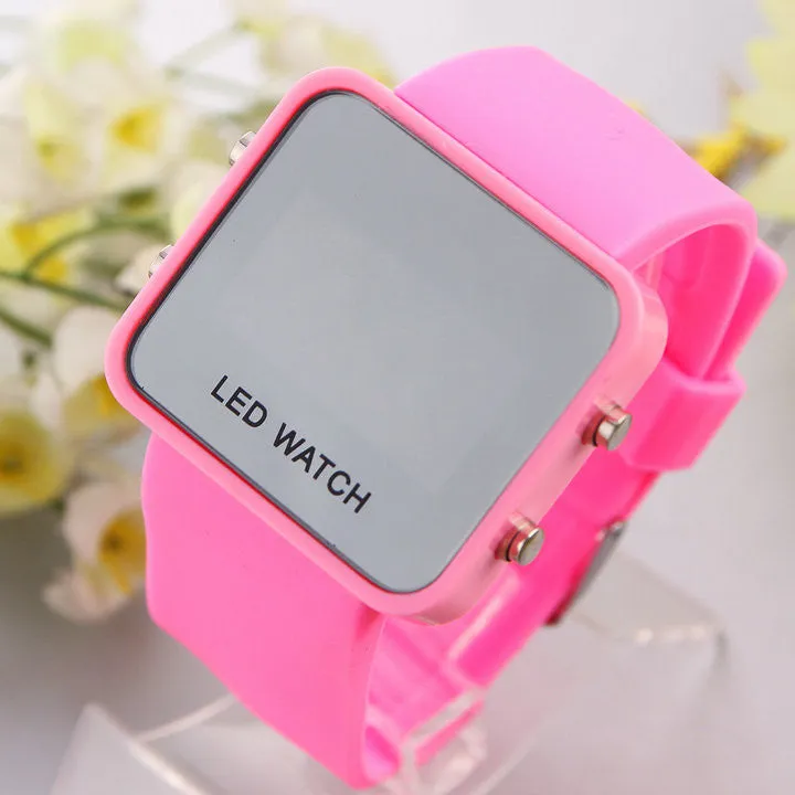 Unisex Mirror LED Watch Rubber Strap digital hours Casual watch Men women sports watches