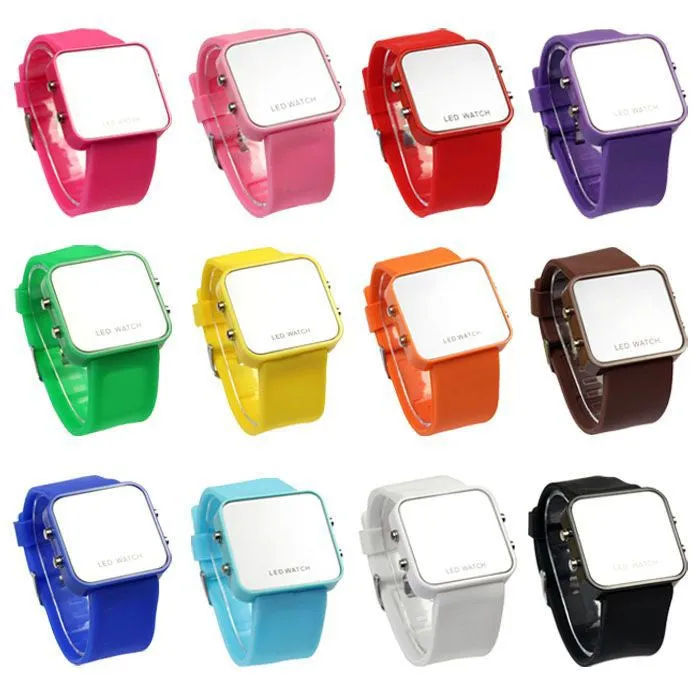 Unisex Mirror LED Watch Rubber Strap digital hours Casual watch Men women sports watches