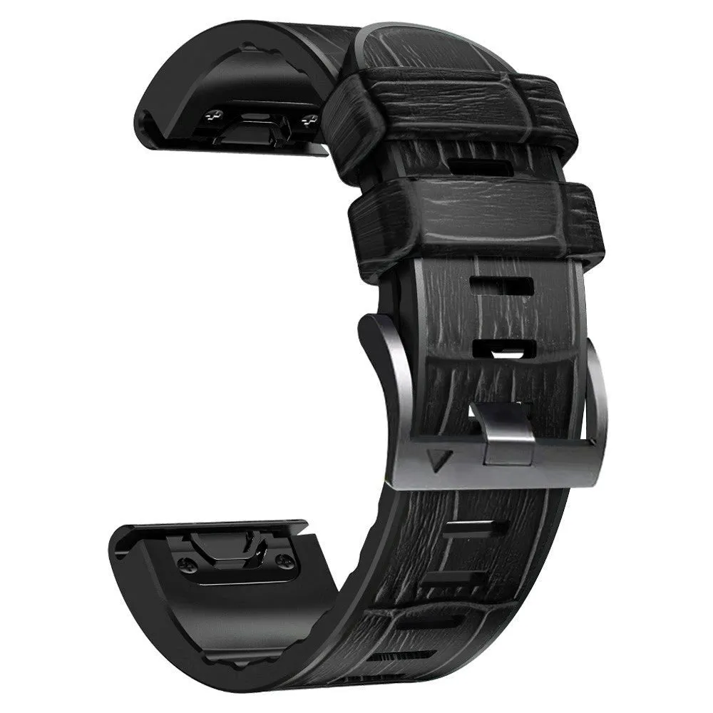 Universal Garmin 26mm QuickFit Læderbetrukket Silikone Rem m. Krokodille Tekstur - Sort