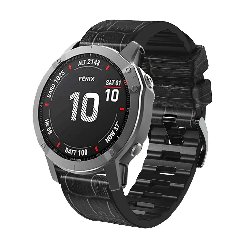 Universal Garmin 26mm QuickFit Læderbetrukket Silikone Rem m. Krokodille Tekstur - Sort