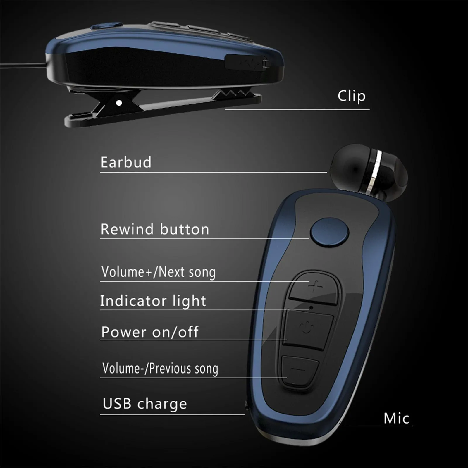 Vibrating Alert Wear Clip Wireless Bluetooth Earphone for Driving