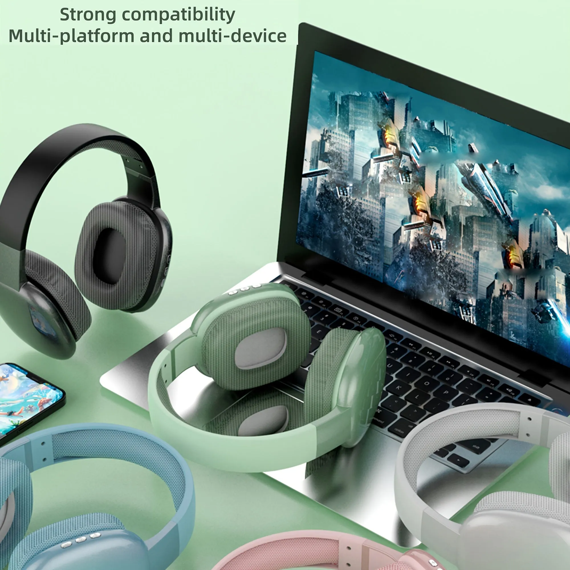 Wireless Over-Ear-Headphones, Stereo Headset with Microphone,
surging bass, USB-C charging port, FM, SD/TF, sports headphones, Gaming Headset