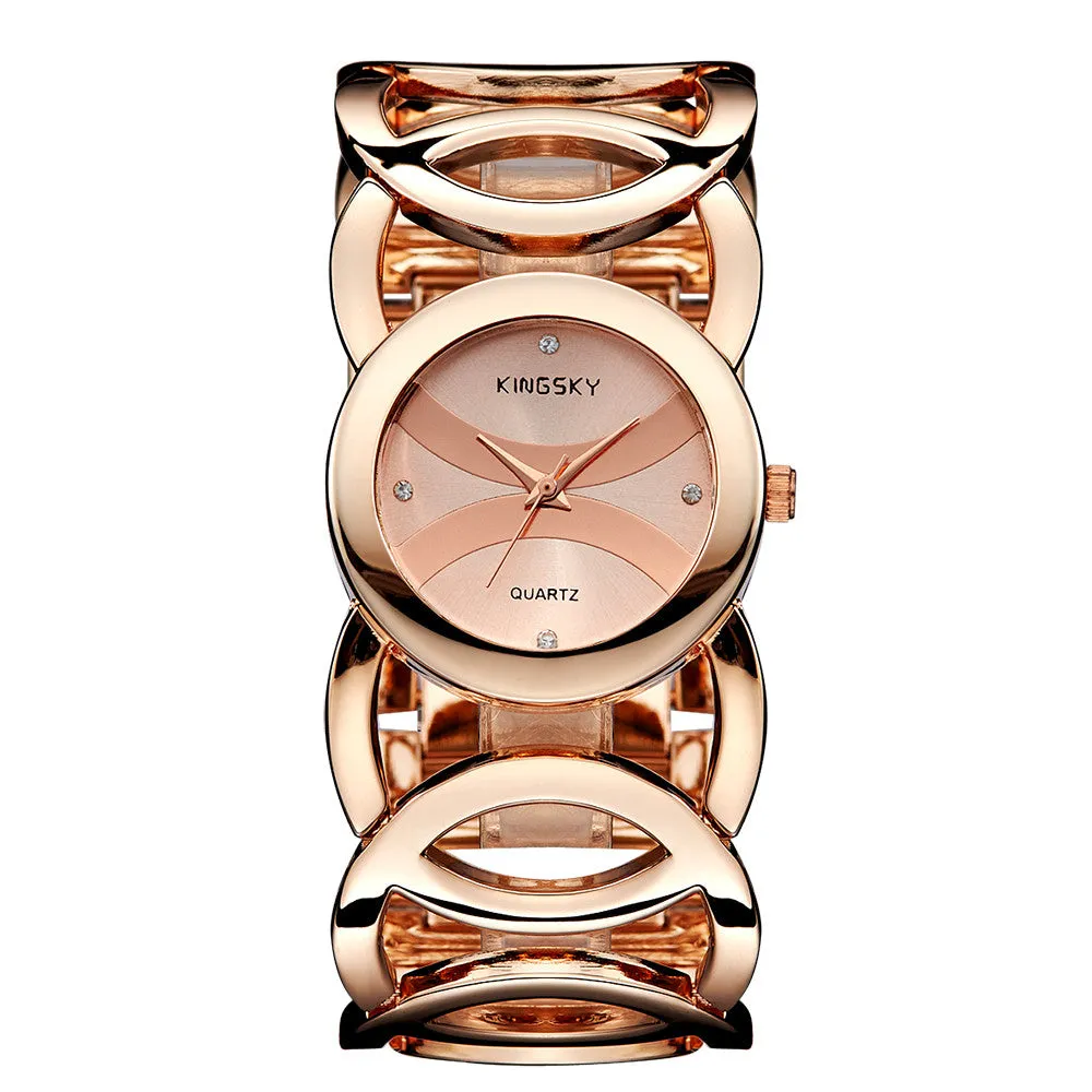 Women Quartz Fashion Watch Analog Display Rose Gold Watch Band Round Dial Gift For Lady Women Dress Watches Relogios Femininos