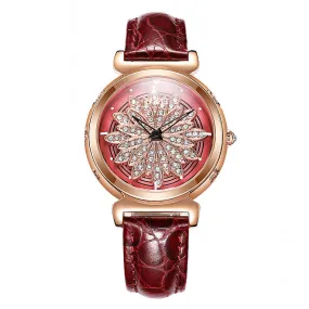 Women's Watch Petal Pattern Chassis leather strap elegant watch