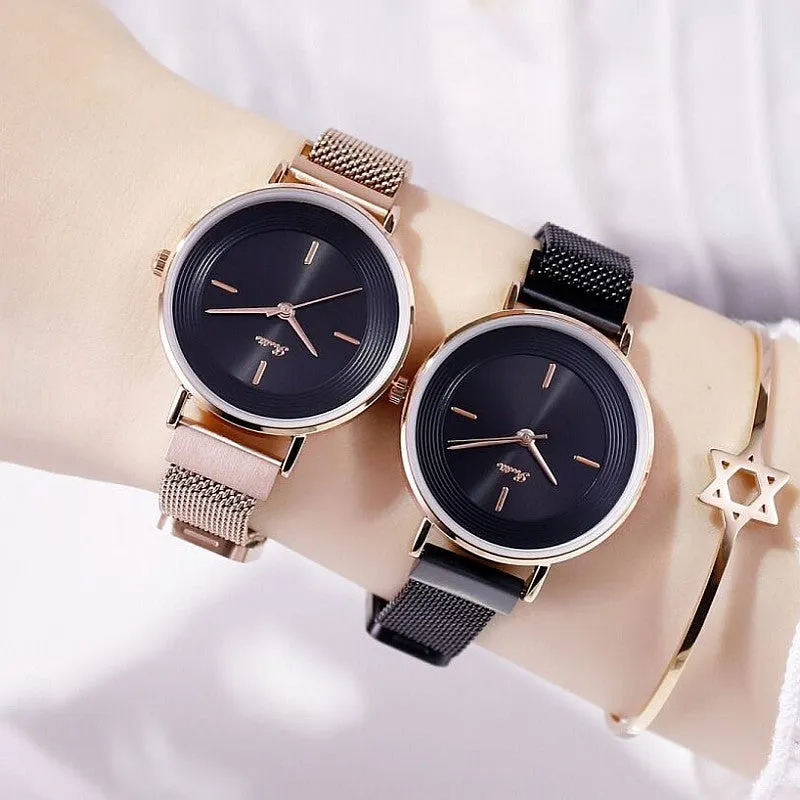 Women's Watch Rose gold printed round dial milan strap simple watch