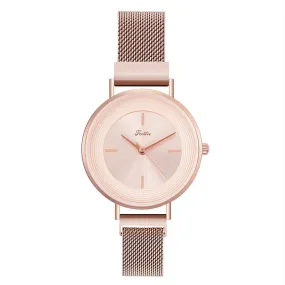 Women's Watch Rose gold printed round dial milan strap simple watch