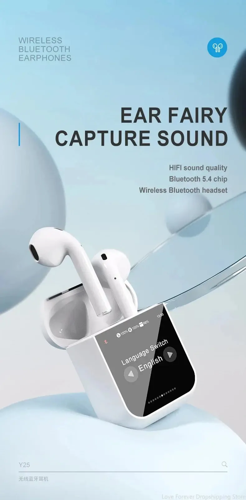 Xiaomi A2Pro Touch Screen Noise Reduction Earphones Active Wireless ANV Full Color LED Intelligent Wireless Bluetooth Headphones