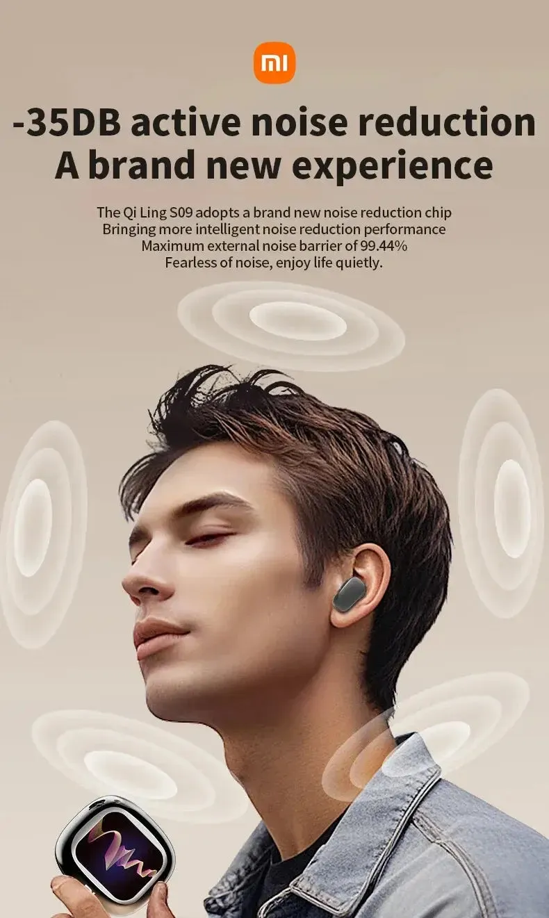 XIAOMI ANC QLS09 Wireless Bluetooth 5.4 Earphones Noise Reduction Headphones Full-Color Screen Sport Headest with Mic